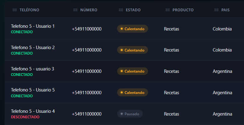 Panel de Conexiones de WarmWa mostrando líneas calentando